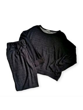 Charcoal Grey Heather Knit Pullover Joggers Set Medium